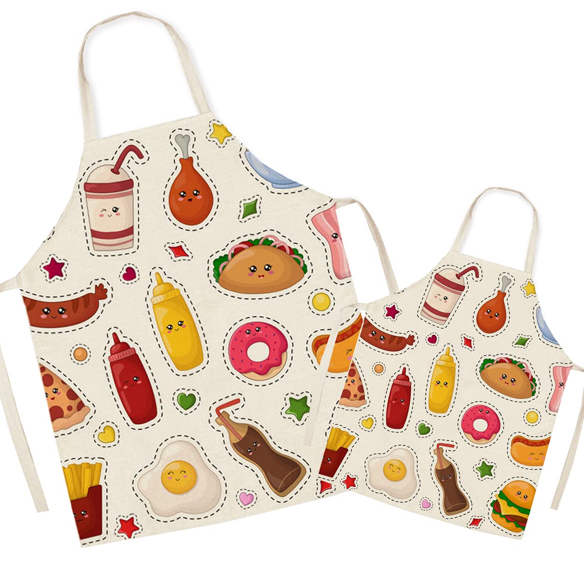 Fomaiself Hamburger Linen Parent And Child Apron, Cute Food Pattern Matching Aprons For Mummy Son Daughter, Kitchen Apron For Cooking Baking Painting Party