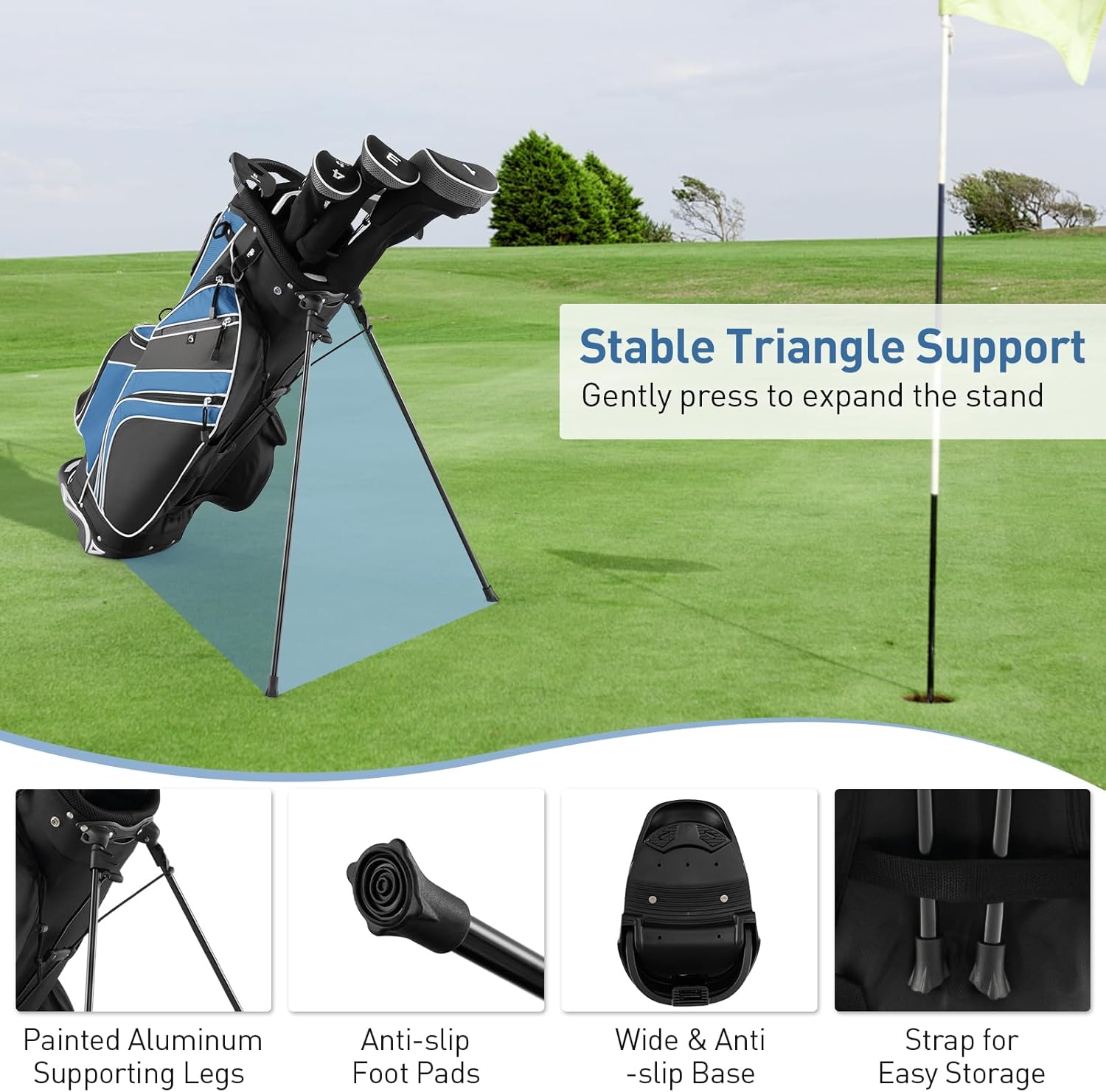 Golf Stand Bag with 6 Way Dividers, Lightweight Golf Club Bag w/ 8 Pockets, Rain Hood, Ergonomic Straps, Portable Golf Bag for Men Women