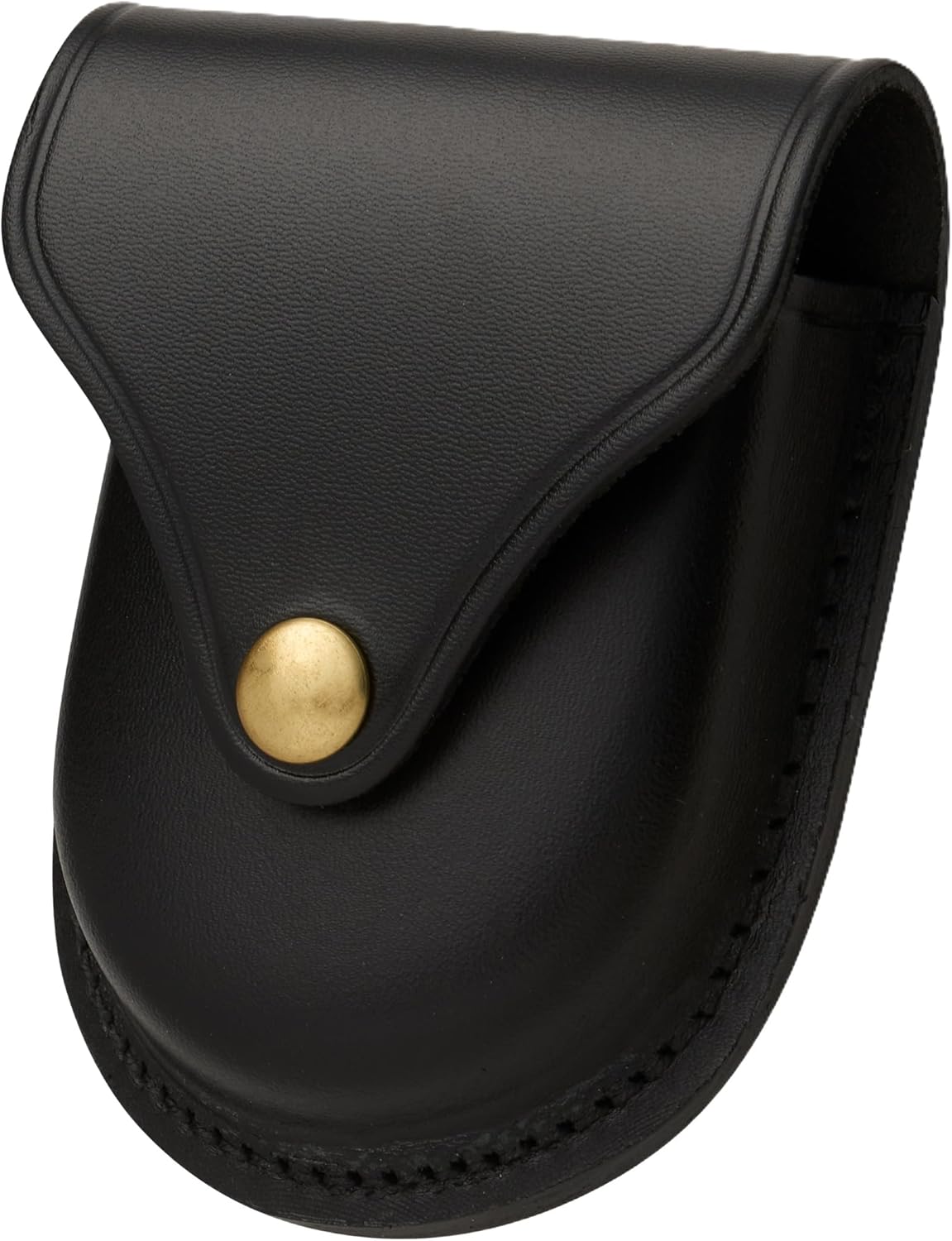 JAY-PEE Molded Leather Handcuff Case Pouch for Duty Belt Round Bottom Holder for One Pair of Chain or Hinged Handcuffs Fits 2.25 Inch Belts, Snap Closure | Made in USA