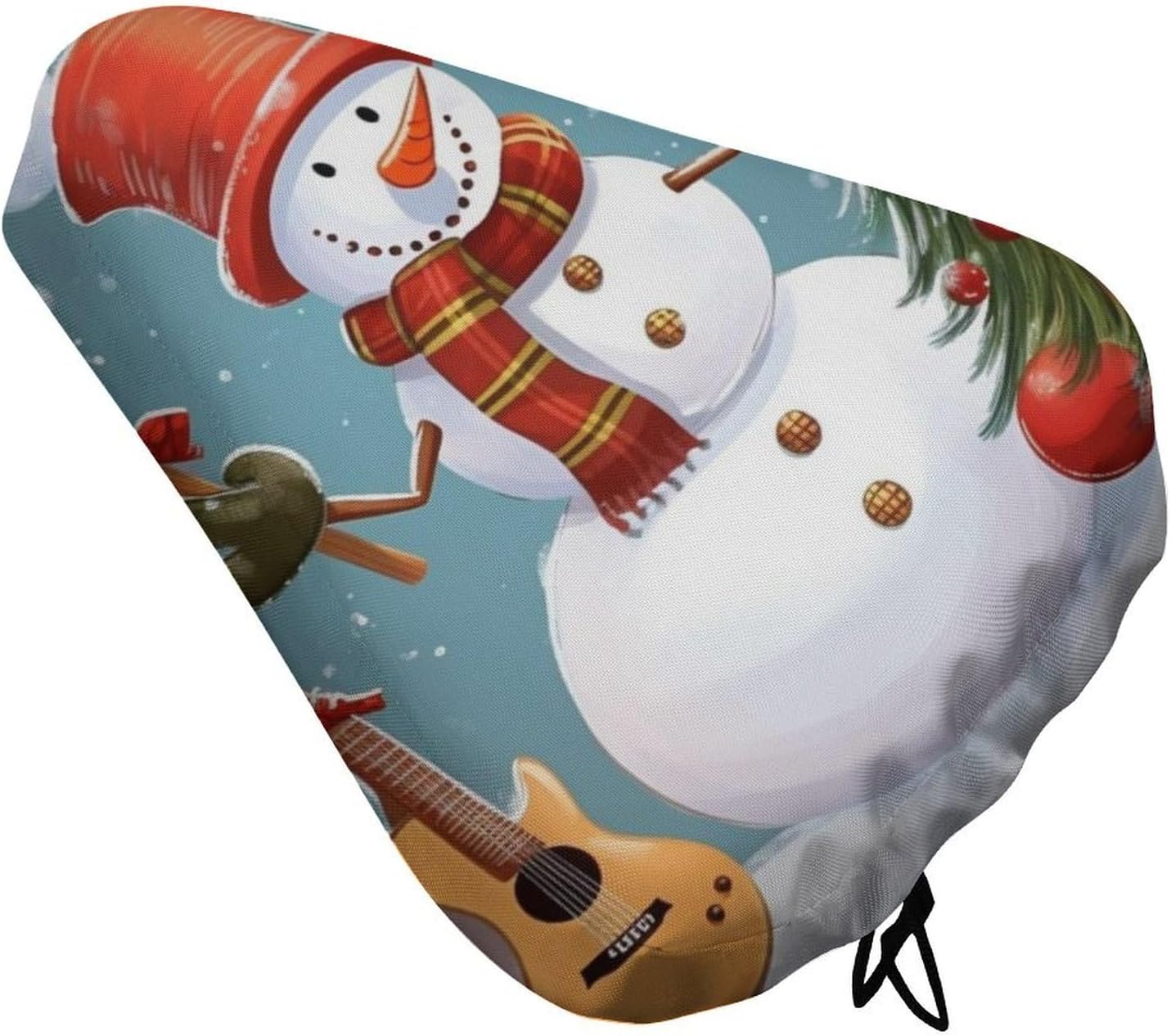 Christmas Snowman Bike Seat Cushion Waterproof Road Bike Seat Cover for Women Men Comfort Bicycle Seat Rain Cover with Drawstring Padded Mountain Bikes Saddle Fit for Exercise Stationary Bikes