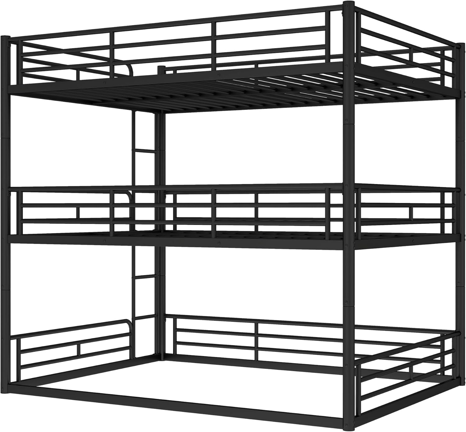 Bellemave Heavy Duty Triple Bunk Bed for Multiple Kids,Queen Over Queen Over Queen Size Bunk Beds with Storage Board for 3 Kids,Metal Triple Bed for Boys Girls,Black