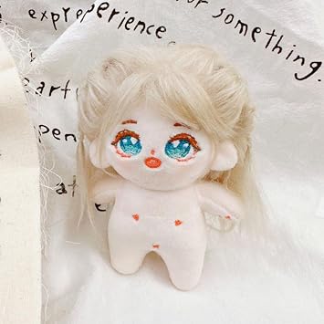 Stuffed Doll Unfinished Plushies Colorful Hair Cute Big Eyes Anime Girl 10cm Naked Cotton No Attribute Plush Figure Toy Kids Girls Pretend Play Beige