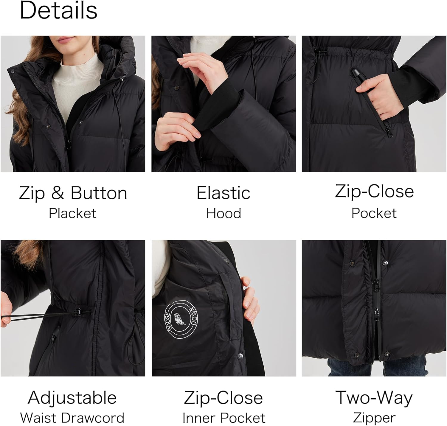 Women’s Thick Long Goose Down Coat Hooded Warm Winter Down Puffer Parka Jacket with Knee-Length Coverage