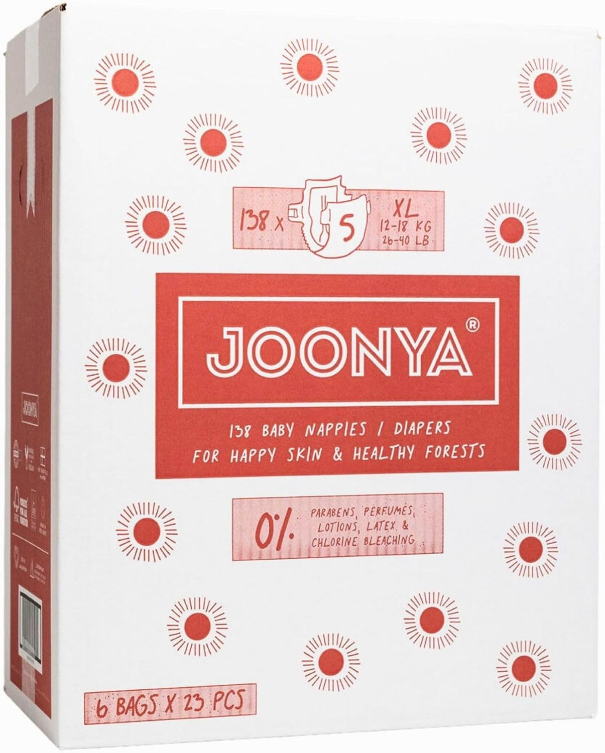 Joonya Baby Diapers, Size 5 XL (2640 lb) 6 Bags of 23