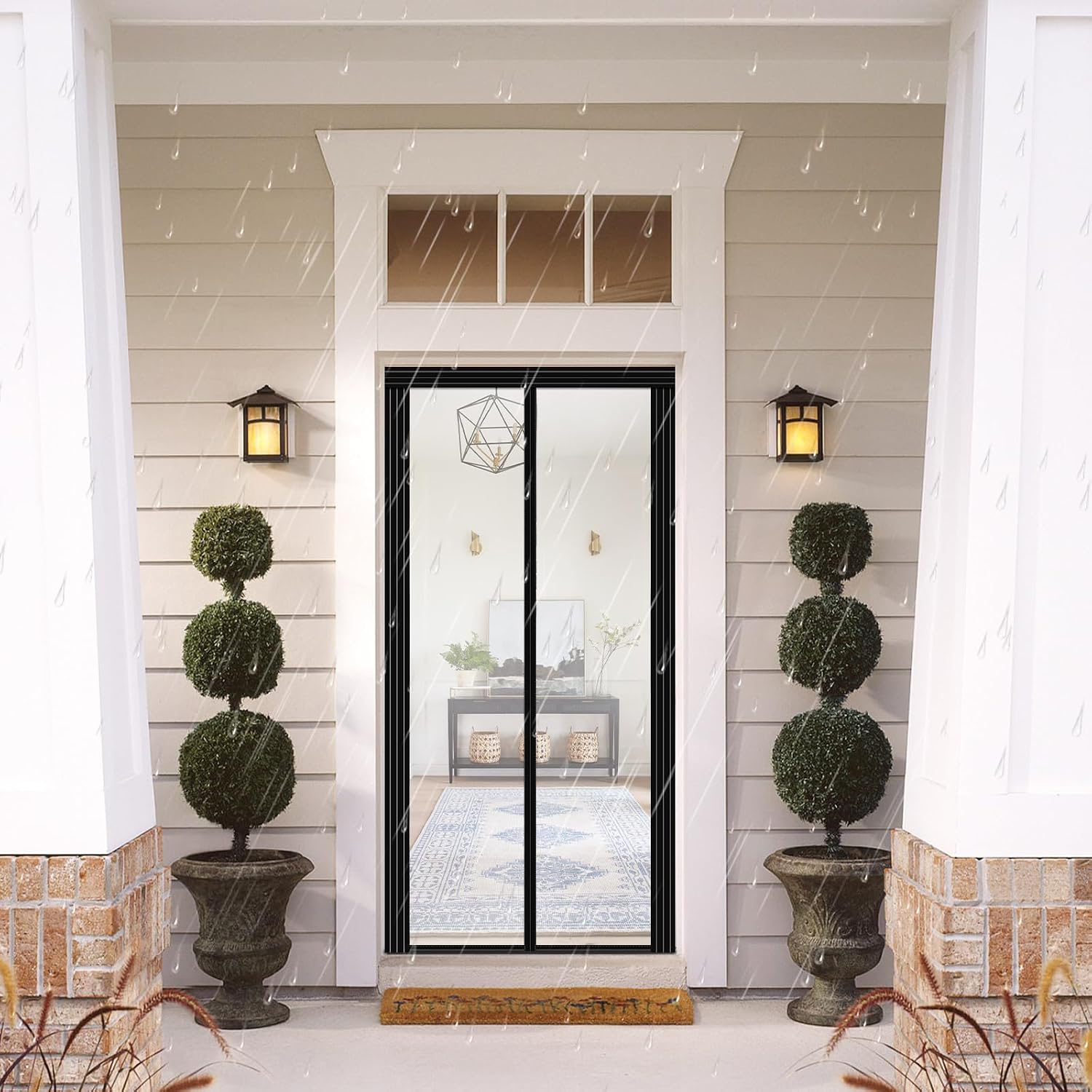 DIY Adjustable Transparent Insulated Door Curtain Fit Doors Size Width 29" - 34" Height 79" - 82"- Reinforced Self Sealing Magnetic Screen Door, Hands Free Door Screen with Closure Weighted Bottom