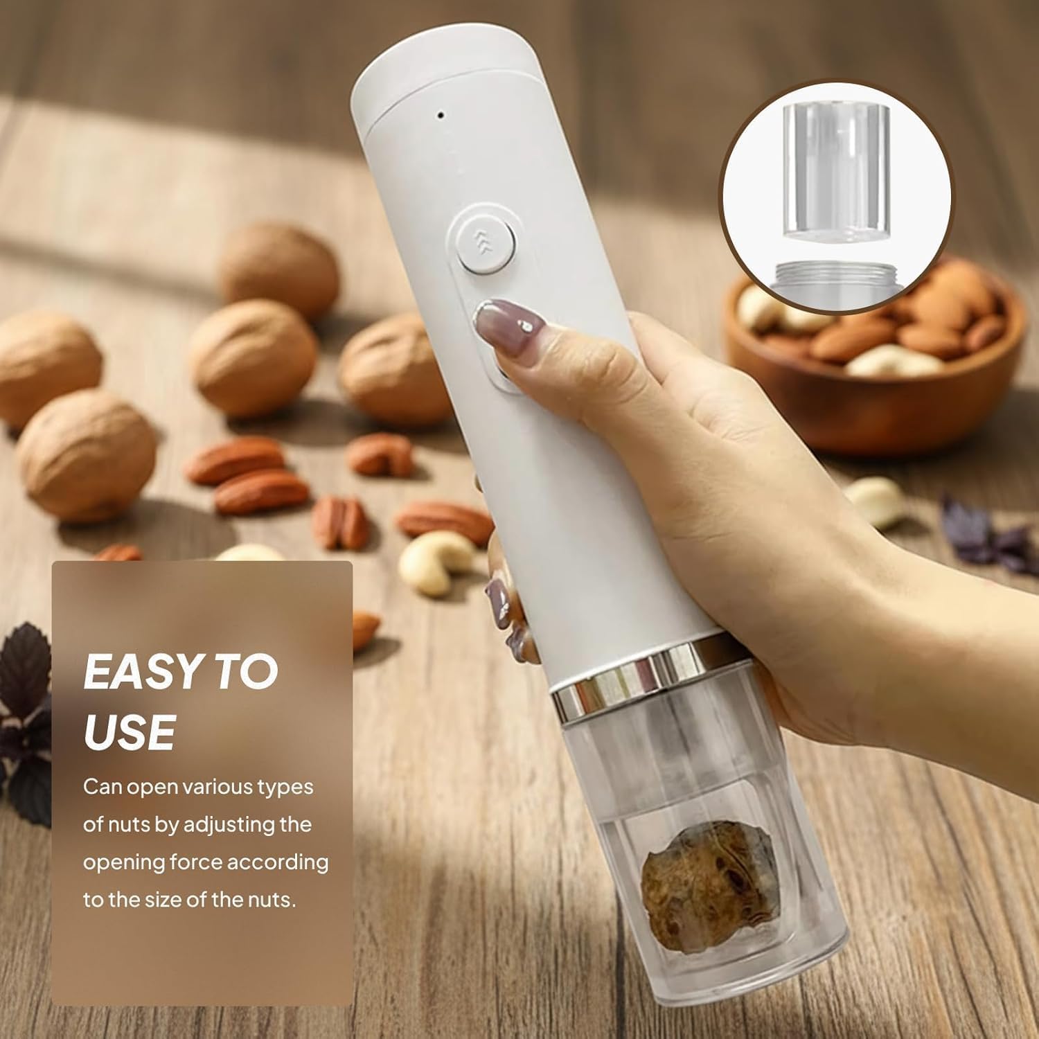 ＫＬＫＣＭＳElectric Nut Cracker, Pecan Cracker,Compact USB Rechargeable Kitchen Tool for Hard Shell Nuts, Easy to Use for Walnuts, Pecans, Hazelnuts, Almonds, White