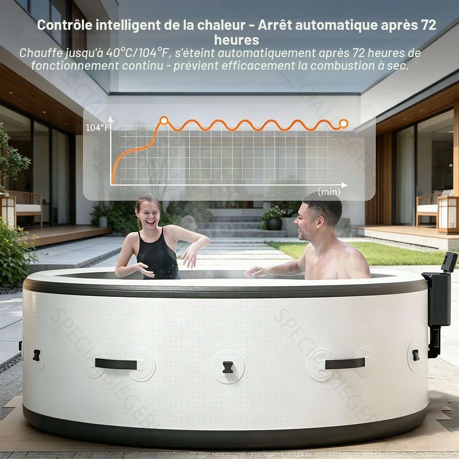Spa de jardin plein air Résistant à l'hiver SPA plein air Gonflable -4- 6 personnes, matériau Matière PVC Étanche robuste, gonflage rapide, hydromassage bien-être，Rond 81,1×27,9 Pouces, 455 Gallons