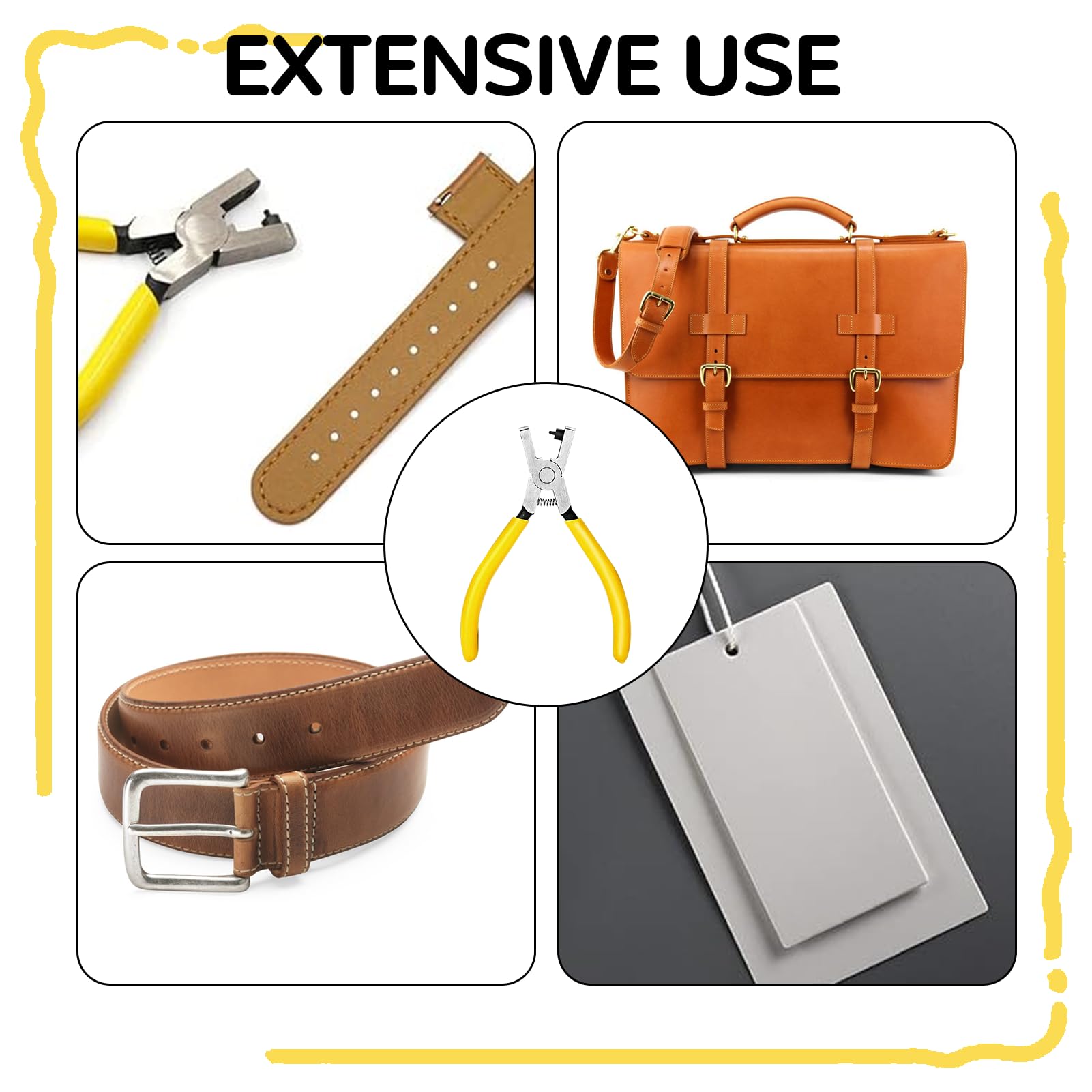 Mini pinza per fori per cintura da 5 pollici, pinza per fori in pelle, con antiscivolo, per cinturini per orologi, pelle e fai da te