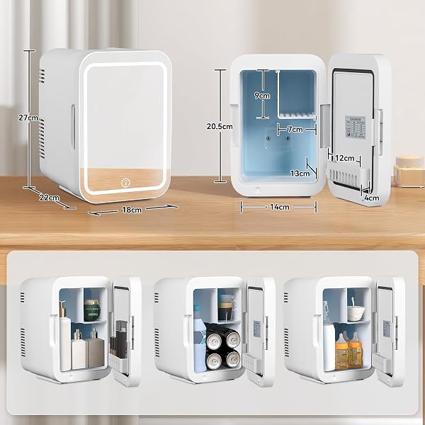 eklipt - Mini Fridge with Dimmable LED Mirror (4 Liter/6 Can), AC/DC Portable Beauty Fridge, for Refrigerating Makeup, Skincare and Food, Bedroom, Office and Car, White - 3