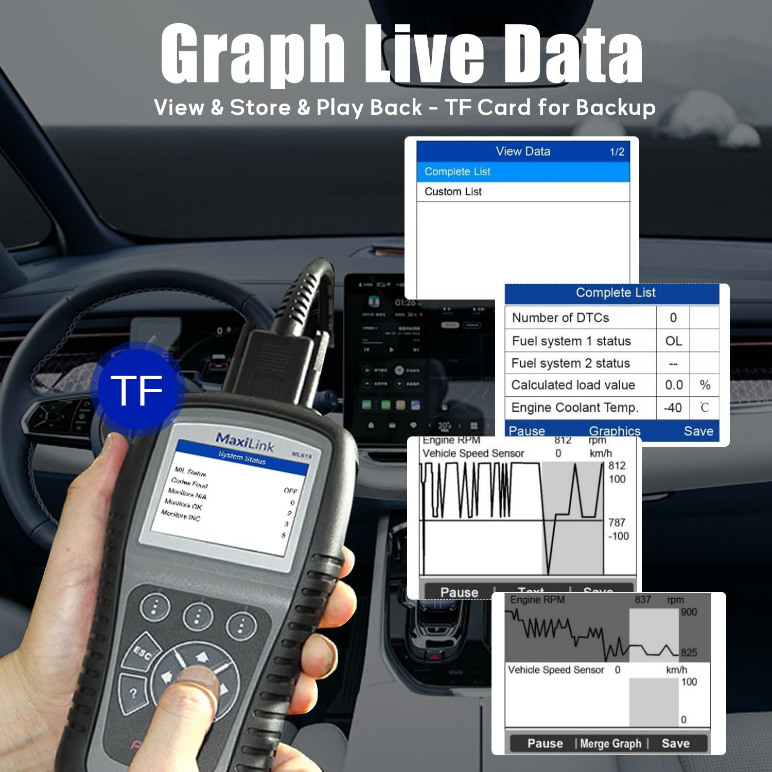 Autel MaxiLink ML619 OBD II Scanner - Same as AL619, ABS & SRS Diagnostic Tool for 1996+ Vehicles, Up of AL519 ML519, Code Reader with Live Data & Troubleshooting Tips