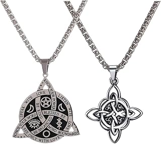 2PCS Witch Knot Necklace, Celtic Knot Pendant with Triquetra Trinity, Stainless Steel Necklace for Women