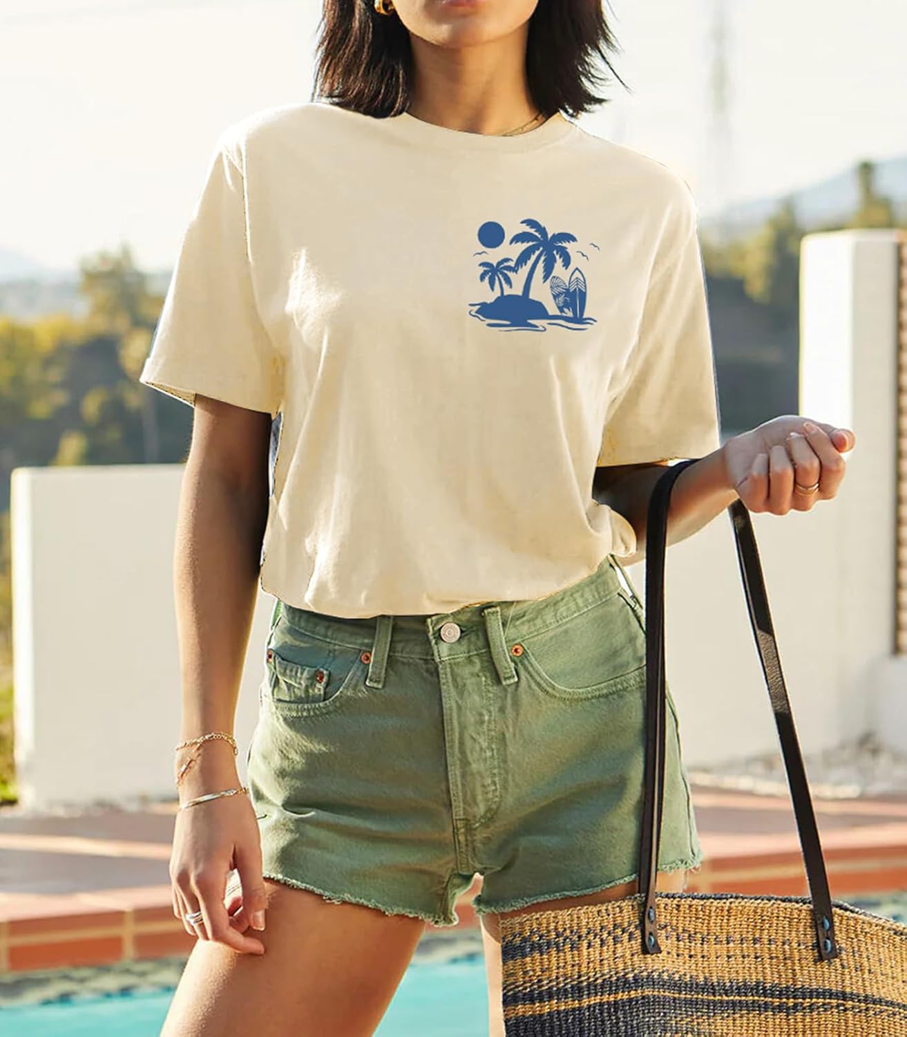 Hawaiian Shirts Womens Beach Tropical Palm Trees Graphic Tshirt Summer Vacation Short Sleeve Tee Tops - Image 3