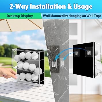 Golf Ball Display Case Golf Ball Rack Holder, Automatic Rolling Golf Ball Dispenser Storage Wall Mount Organizer Cabinet Shelf for Golfer Collections Memorabilia, 3 Tier Clear Showcase for 12 Balls