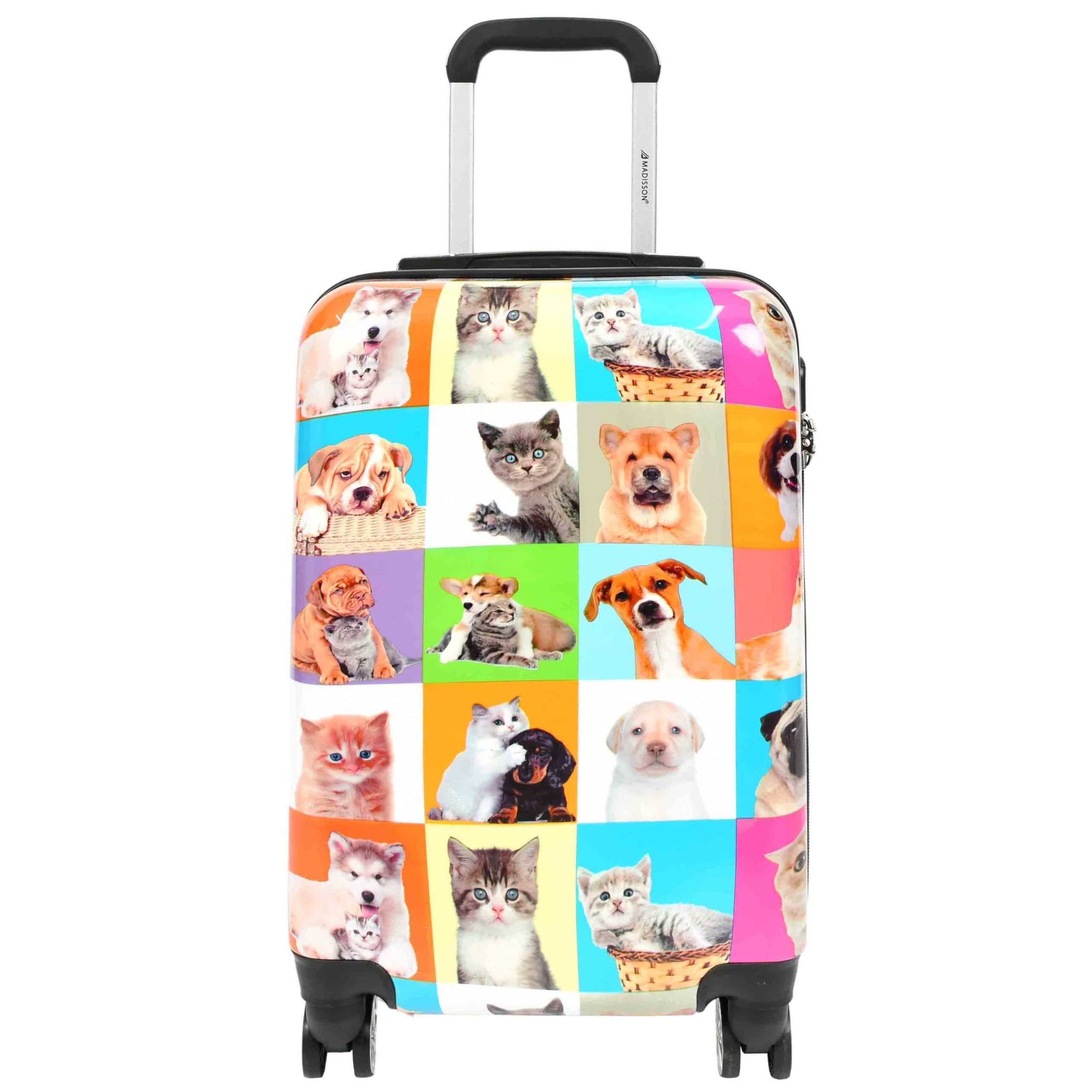 DR628 - Valigia espandibile con 4 ruote, motivo: cani e gatti, Multicolore, Cabin, Valigia espandibile rigida