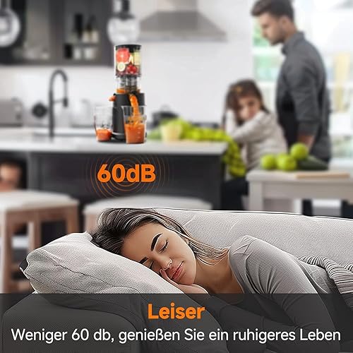 Miniatura 8 de Exprimidor de prensa en frío con conducto de alimentación de 5.4 pulgadas de ancho, extractor de exprimidor de masticación lenta para frutas y