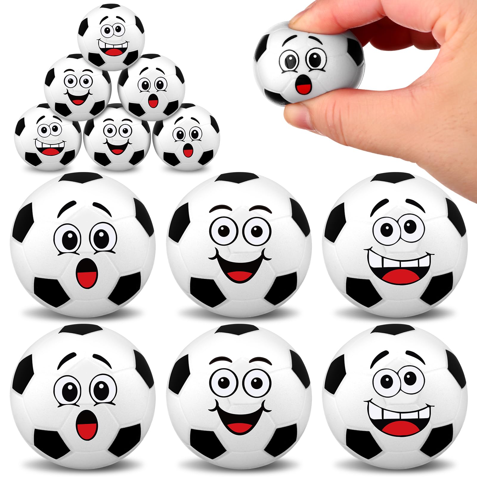 CNSJ 12 Pcs Mini Face Stress Balls for Kids Soccer Sport Foam Toy Squeeze Hand Exercise and Anxiety Relief Prizes for Boys Girls Men Women Adults School Carnival Adults Party Gifts Bag Fillers Favors