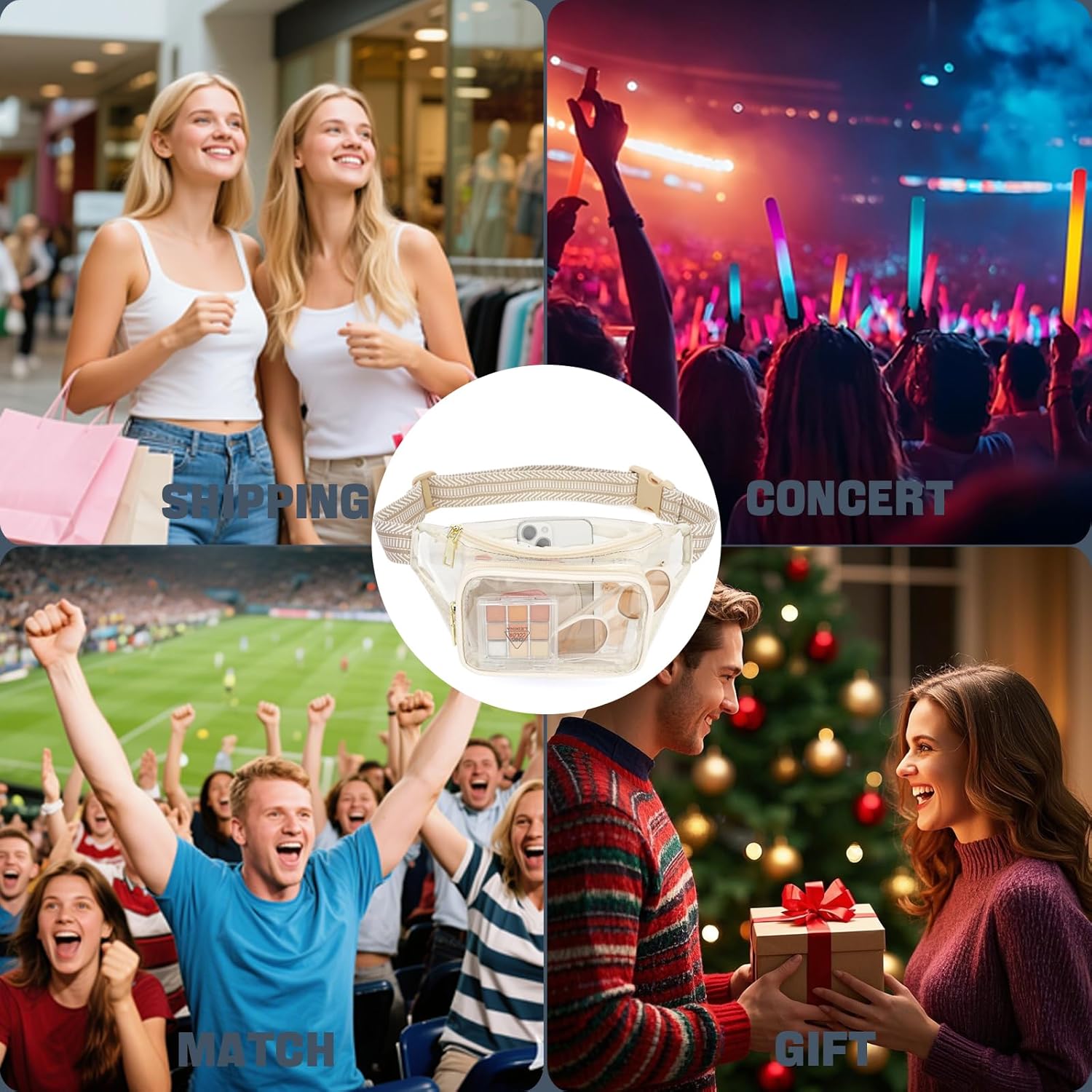 YBO Clear Fanny Pack Stadium Approved Clear Bag for Stadium Events Large Belt Bag for Women Transparent Waist Bag Crossbody for Sports Concert with Adjustable Strap, Khaki - Image 9