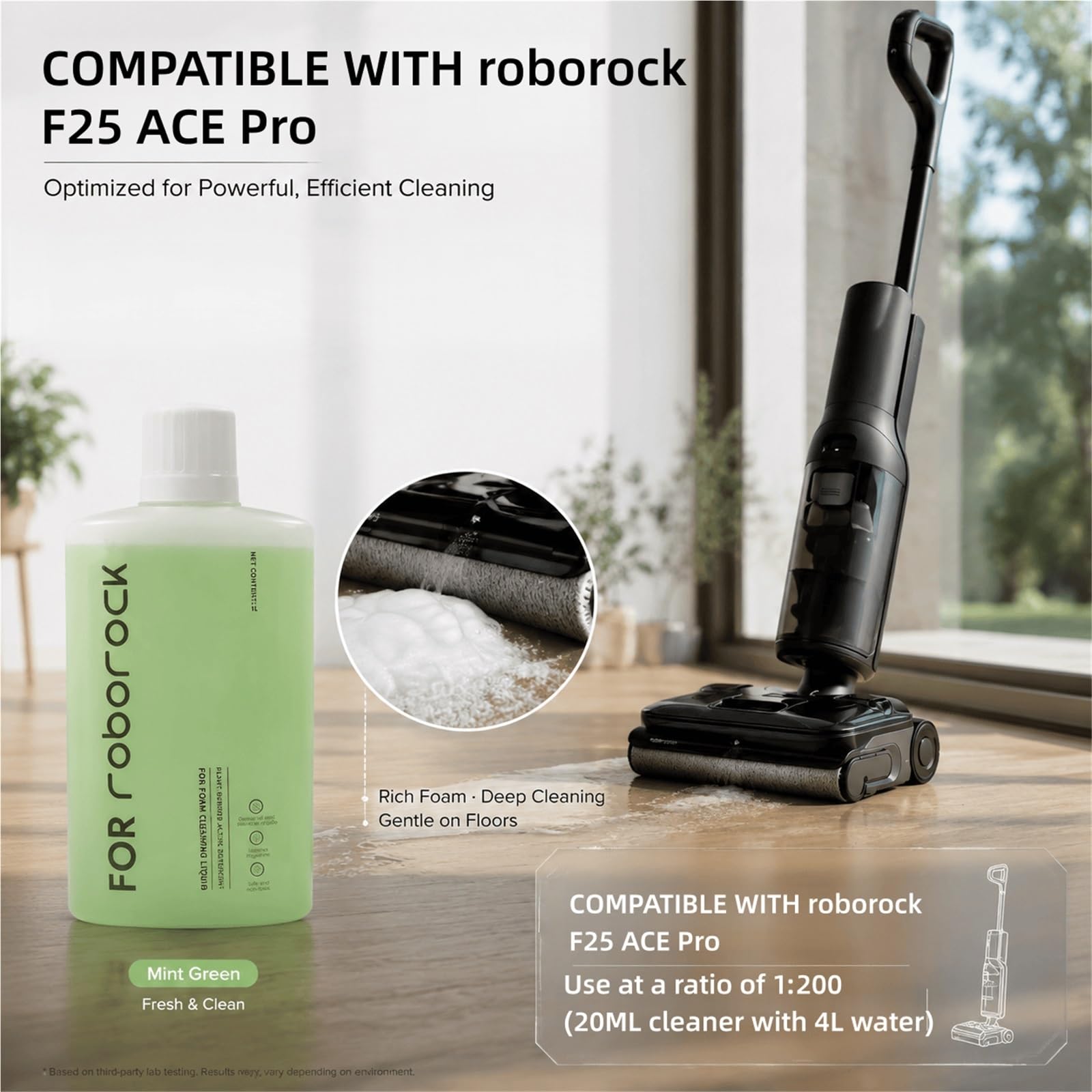 Compatible Con Roborock F25 ACE Pro Aspiradora Húmeda Y Seca, Líquido Limpiador De Suelos Espumoso 1L, Fórmula Suave, Descomposición Rápida De Manchas, Secado Rápido(2pc)