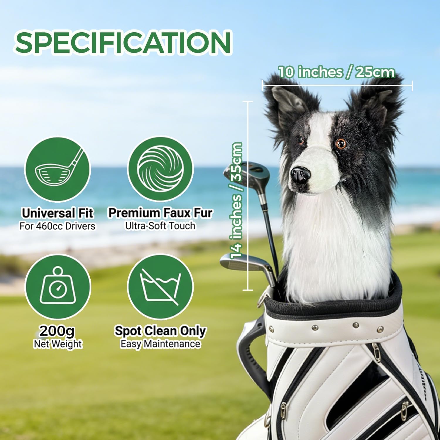 Border Collie Golf Head Cover - Lifelike Dog Golf Club Cover, Fits 460CC/450CC/440CC Drivers, Perfect Golf Gift for Men Women Golfers