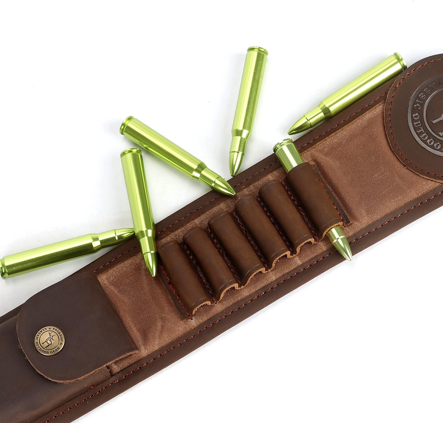 TOURBON Canvas Leather Rifle Sling with Ammo Holder and Swivels, Slip on Recoil Pad for Hunter Shooter