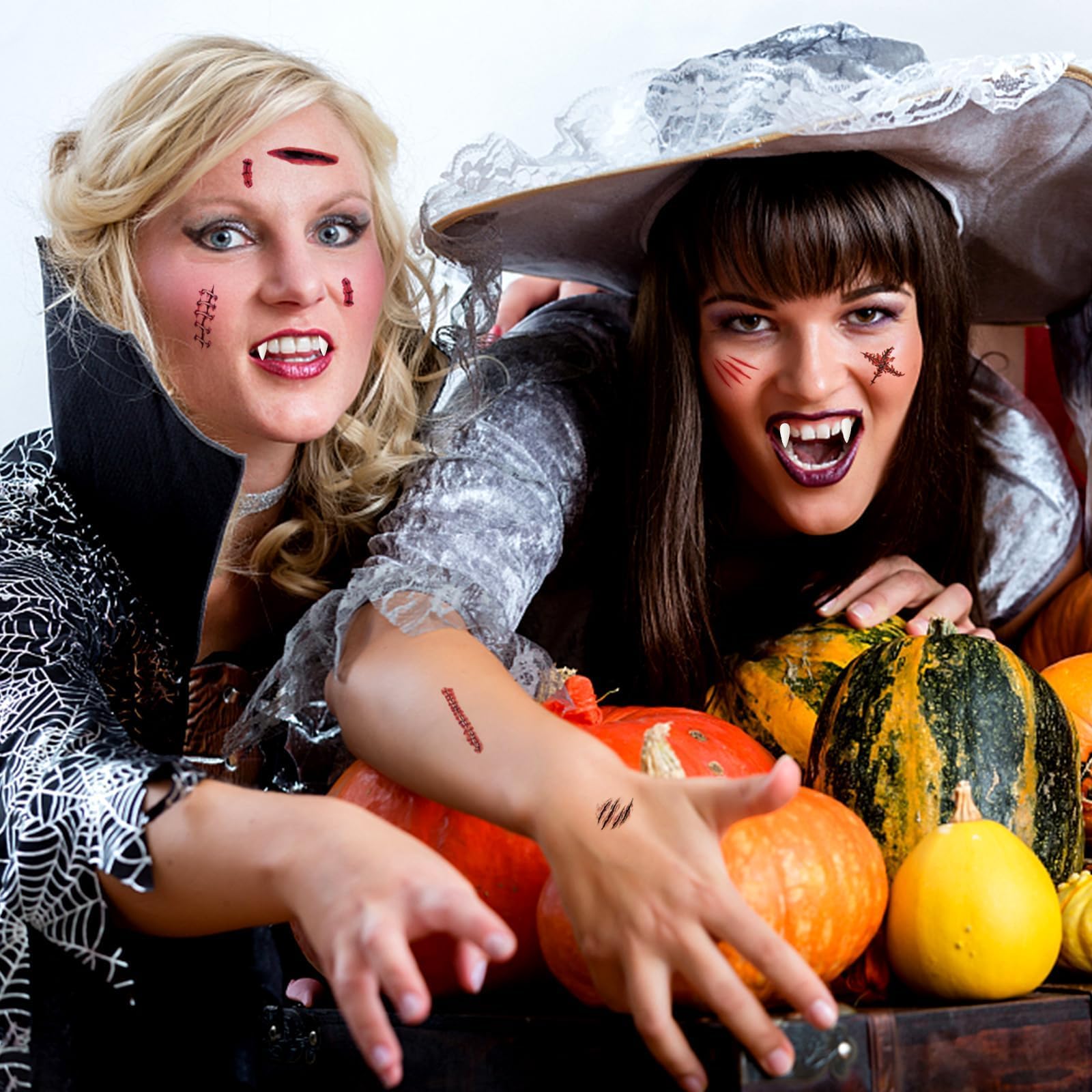 Kit De Dent De Vampire 4 Tailles,Lot De 4 Paires De Dents De Vampire Et 1 Tube De Colle Pour Les Dents Et 2 Tatouage Halloween Dent Vampire Pour Les Accessoires De F Te Cosplay Halloween 13 15 17 19mm