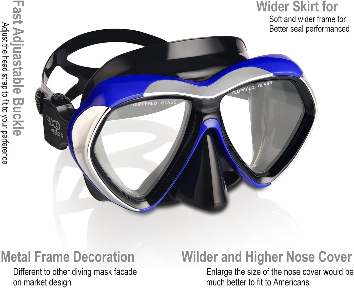 Adult Scuba Diving Mask, Anti-Fog Snorkel Goggles Tempered Glass Swim Mask Goggles with Nose Cover Professional Snorkeling Gear for Diving Snorkeling