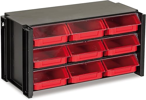 Cajones de almacenamiento apilables, unidad de 9 cajones y organización de garaje (paquete de 4), portátil, de alta visibilidad, almacenamiento