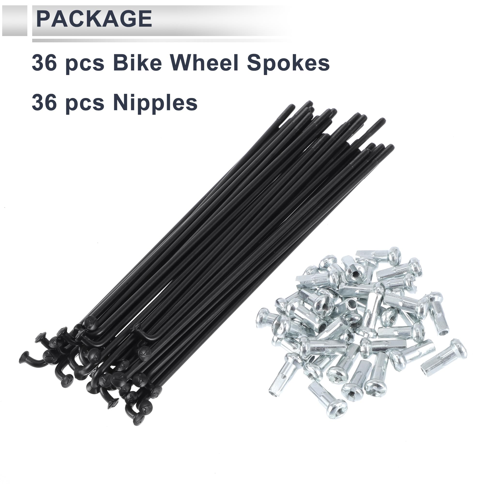 1 Jeu de Rayons de vélo universels 13G, écrous de Rayons de Roue de vélo Noirs 45 en Acier 114mm