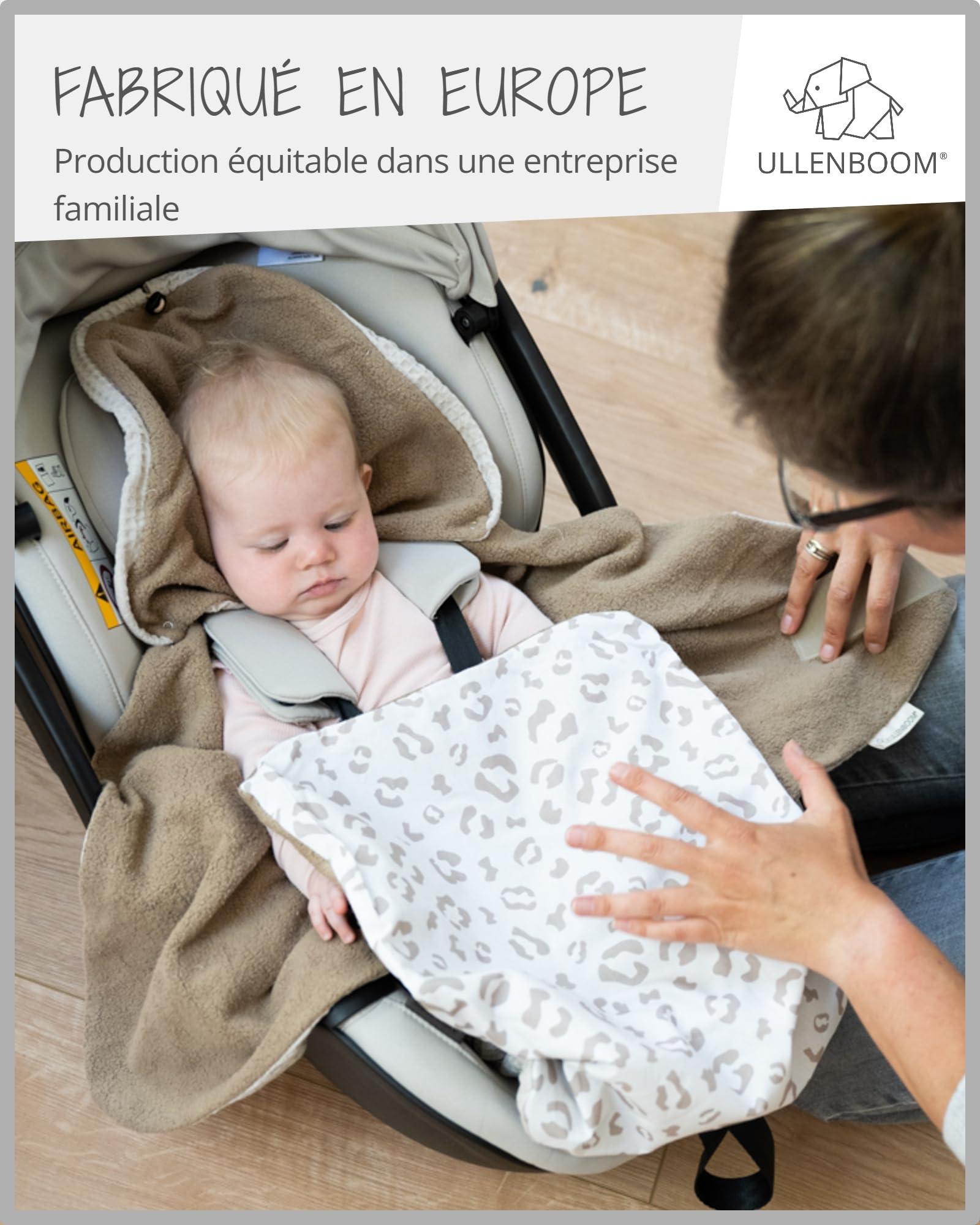 ULLENBOOM® Couverture Nomade enveloppante bébé – siège Auto & Poussette, 0–9 Mois, für l’Automne und l’Hiver, Leo