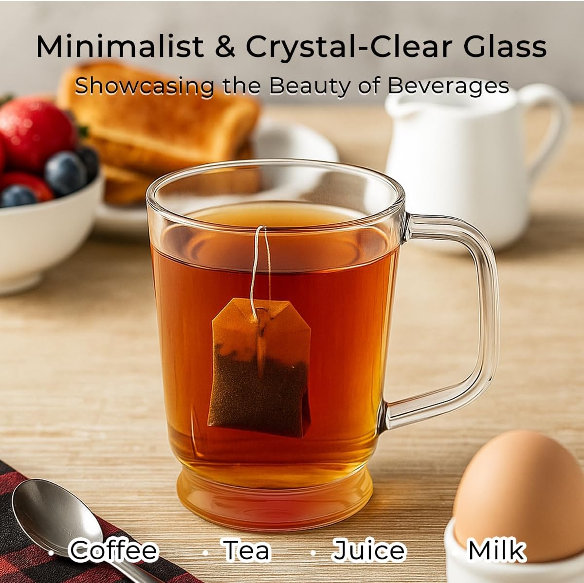 Aquach Set of 2, 20-Ounce Glass Coffee Mugs with Handle - Heat Resistant, Clear Cups for Daily Use - Image 3