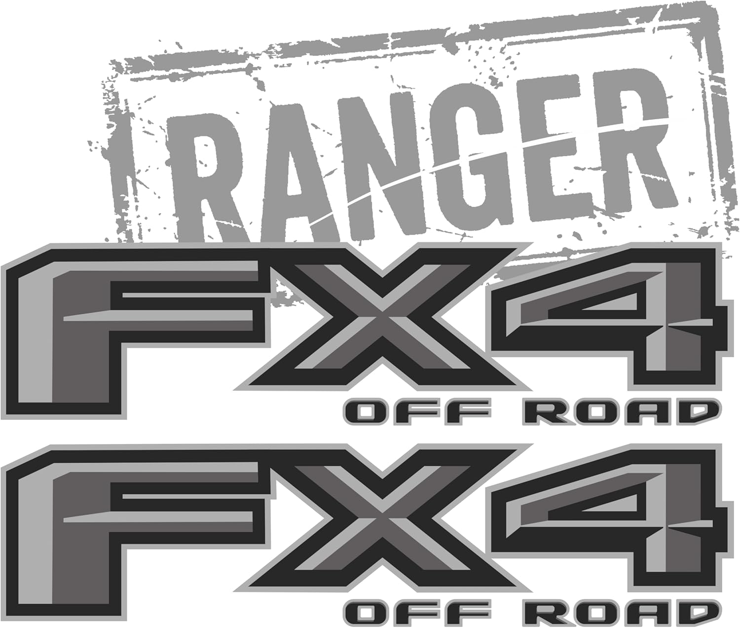 Gold Hook Premium Series FX4 Off-Road Decals Compatible with Ford Ranger and Maverick, 2.6 x 10.25 Inch Metallic Finish Bedside Stickers, Wet Install Replacement Set of 2 - Gray