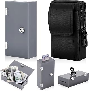 Extra Large Acrylic Box Winners Bank Portable Cash Box with 2 Keys Pocket Sized Large Capacity Waist Bag Casino Lock Bag Gifts Storage Stops Addictive(Gray)