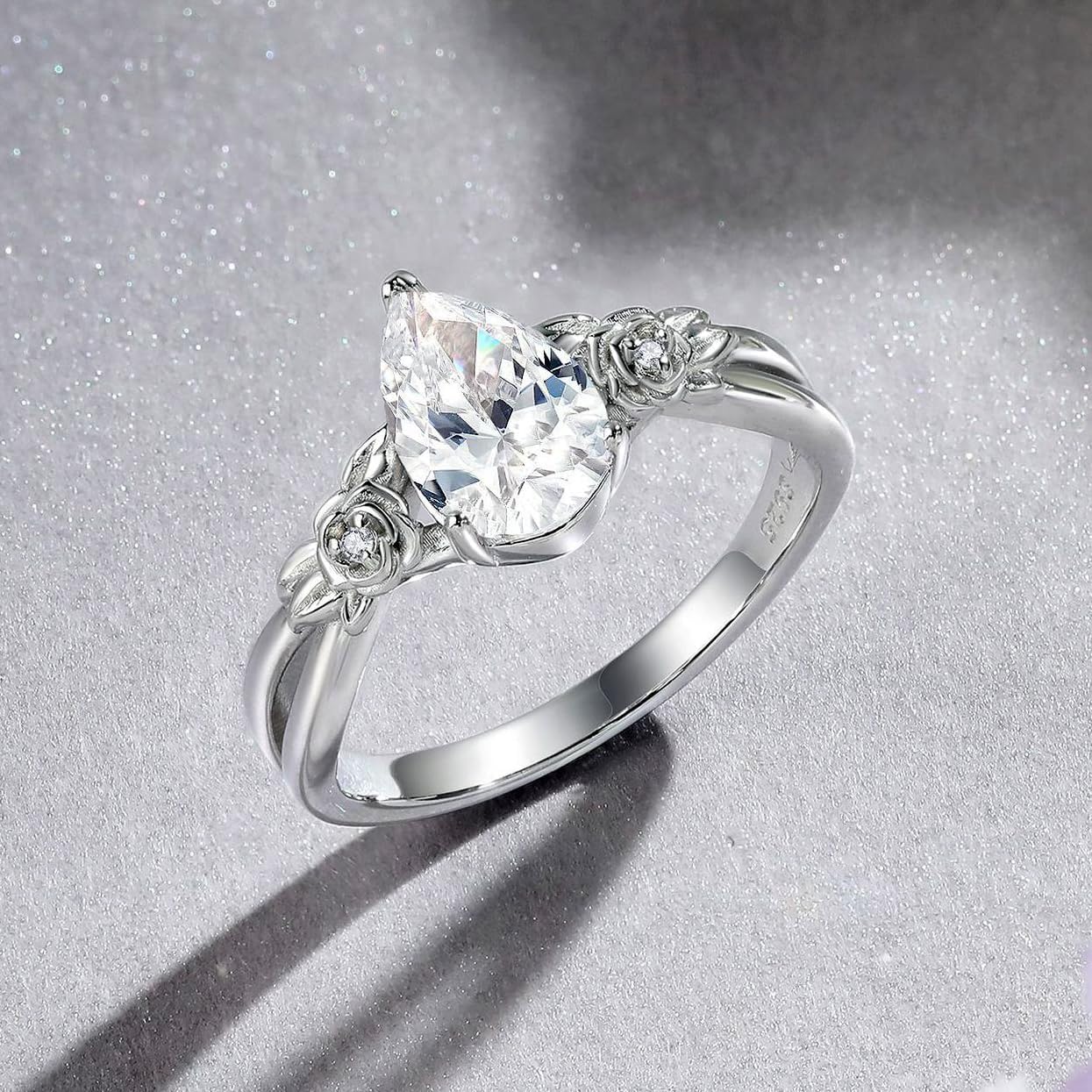 1.5ct Pear Moissanite Double Ring for Women Gift - 6x9MM Rectangle Laboratory Diamonds S925 Silver Bands Jewelry