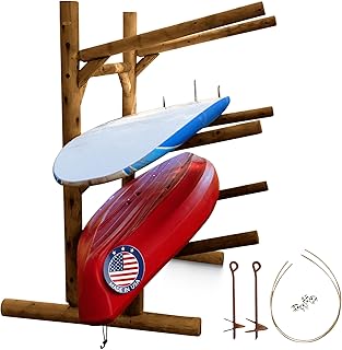 Log Kayak Rack 3-Place One-Sided Canoe Racks, Freestanding Canoe Stand for Garage, Outdoor & Indoor Surfboard Storage Racks or SUP Storage Stands, Kayaks