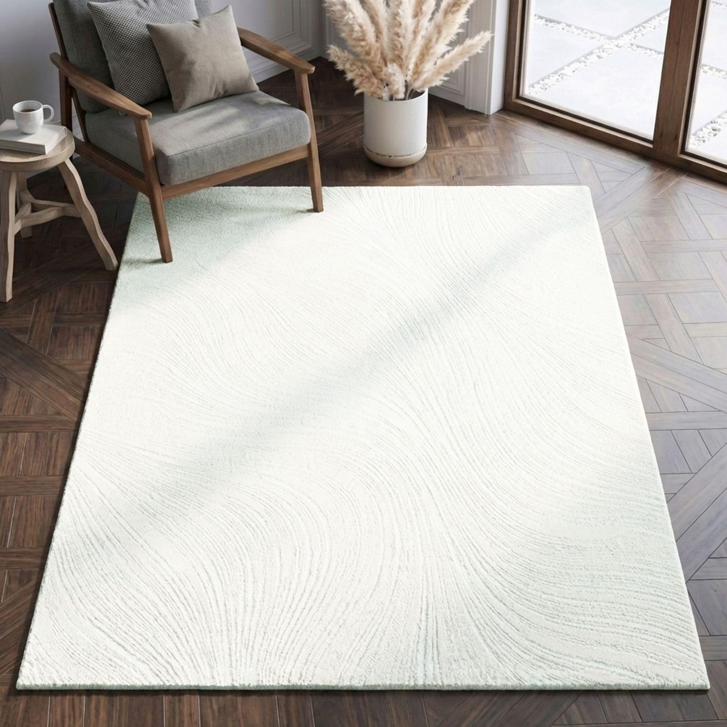 VIMODA Teppich Wohnzimmer Teppich Schlafzimmer, Flur, küche Kurzflor Boho Design Unifarbe Hoch-Tief-Effekt Modern 3D Weich,Farbe:Creme;Maße:80x300 cm