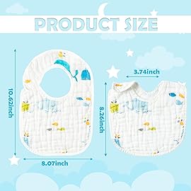 Zainpe 6Pcs Snap Muslin Cotton Baby Bibs Elephant Whale Rabbit Pattern Feeding Bib Adjustable Machine Washable Unisex Burp Cloths with 6 Absorbent & Soft Layers for Boys Girls Drooling Teething Eating