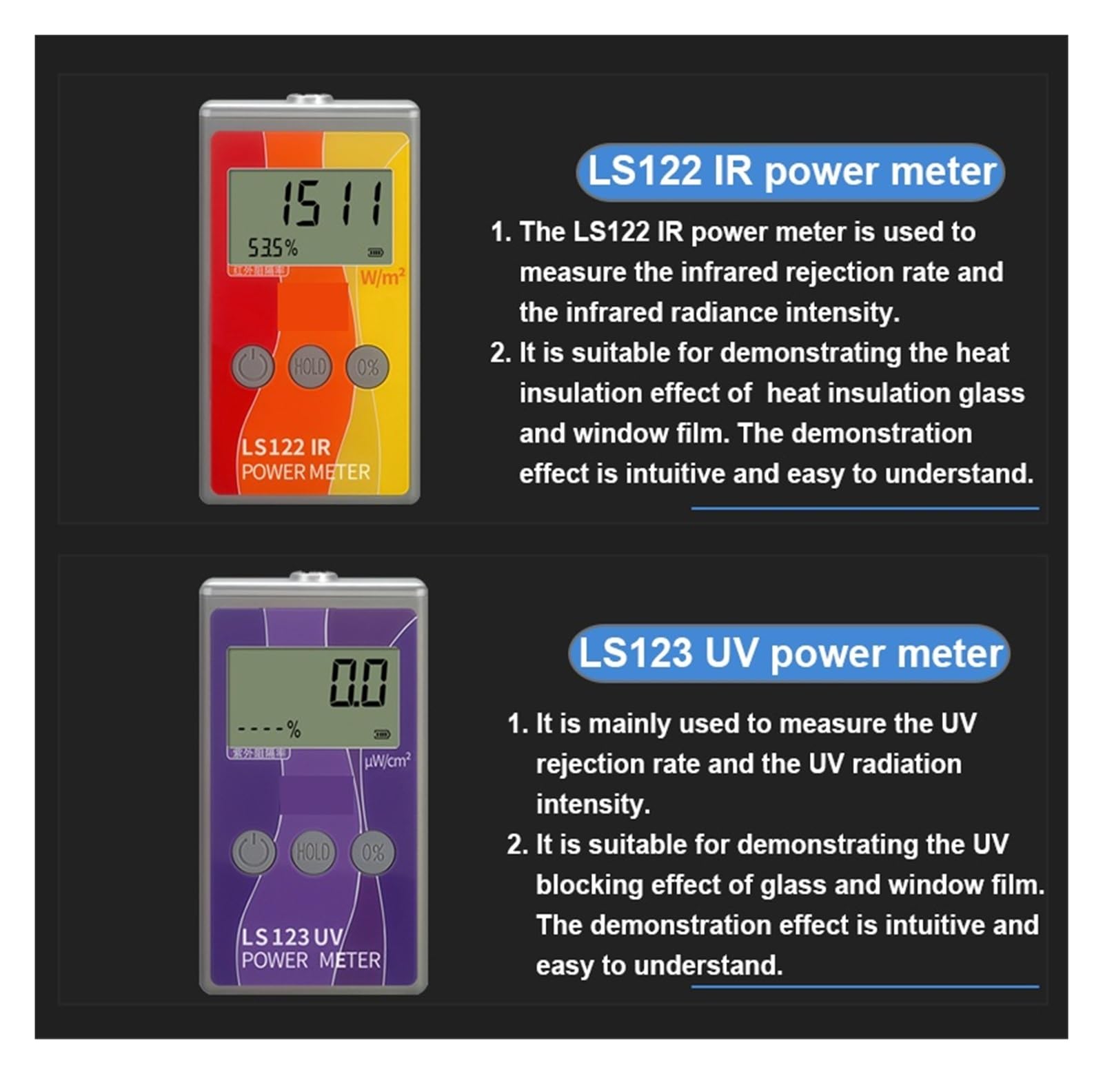 Miernik mocy słonecznej podczerwieni Miernik intensywności światła UV Pomiar intensywności promieniowania ultrafioletowego IR Zatrzymanie danych(LS123 UV power meter)