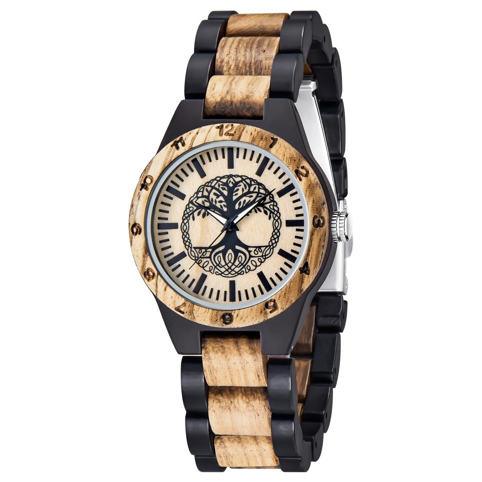 Tiong Damen Holzuhr Bunte Bambus Holzuhren Analoge Quarz Damenuhren für Frauen Verstellbar Holz Leichte Armbanduhr