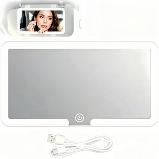 JIZZU Car Cosmetic Mirror, 3 Modes Cosmetic Mirror, Rechargeable, Makeup Mirror for Car, Sun Protection, Backrest (White)