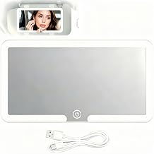 JIZZU Mirror for Car Sunshade, Courtesy LED Mirror 3 Light Modes | USB Rechargeable Makeup Mirror for Car Sunshade, Seat Backrest (White)