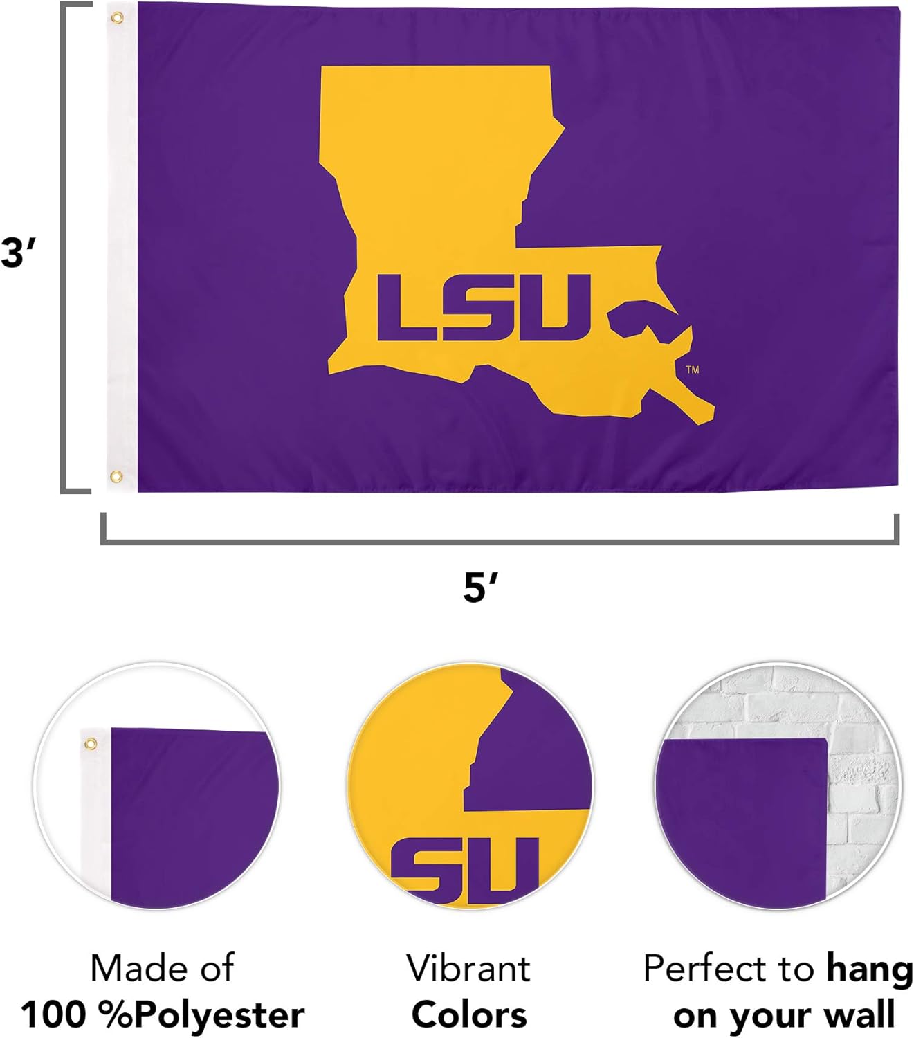 Desert Cactus Louisianna State University Flag - 3 x 5 Feet LSU Tigers Banner, Indoor/Outdoor Durable Fabric, 100% Polyester Design (Style 7) - Image 3