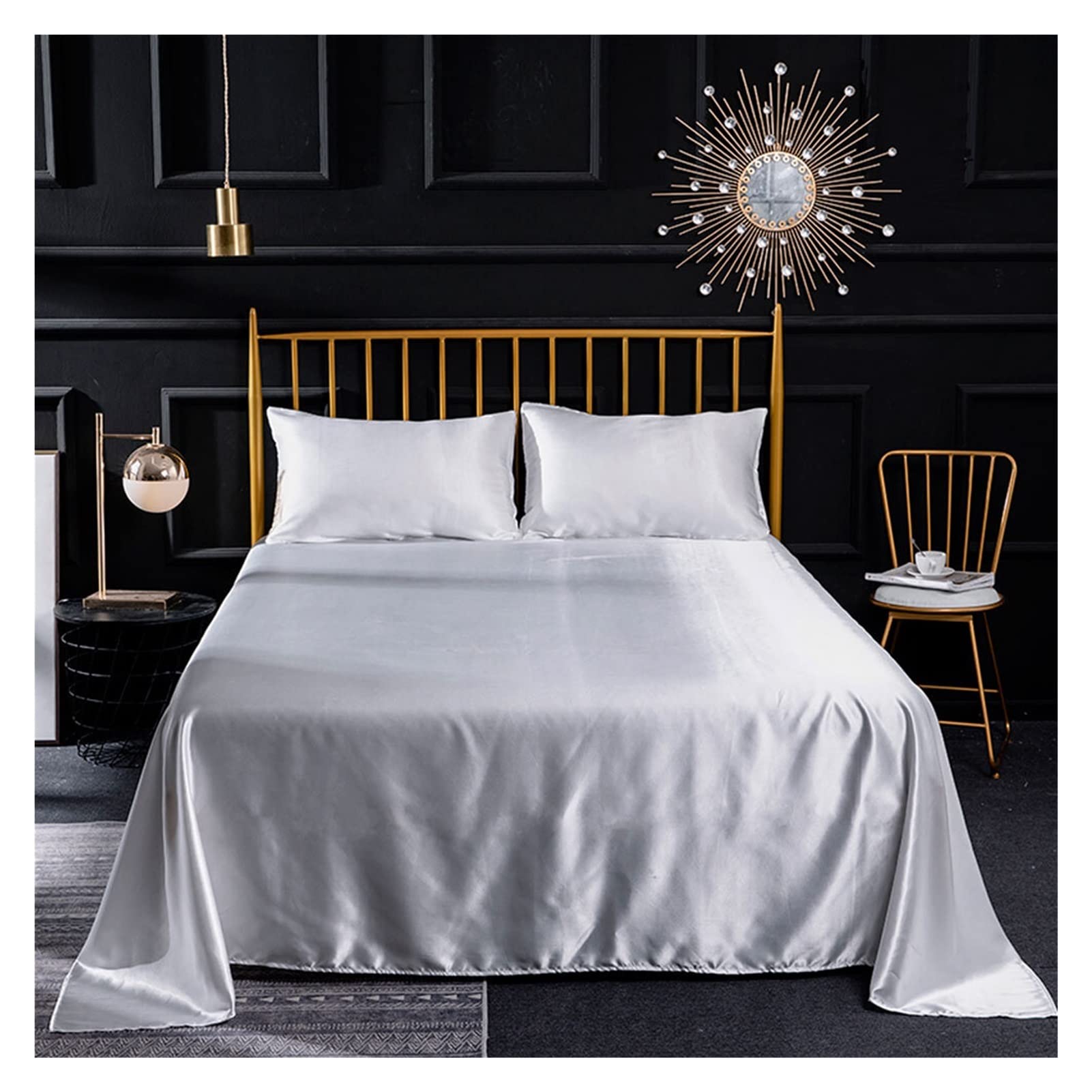 Satin de soie drap plat de luxe blanc SK pour lit de mariage raffiné