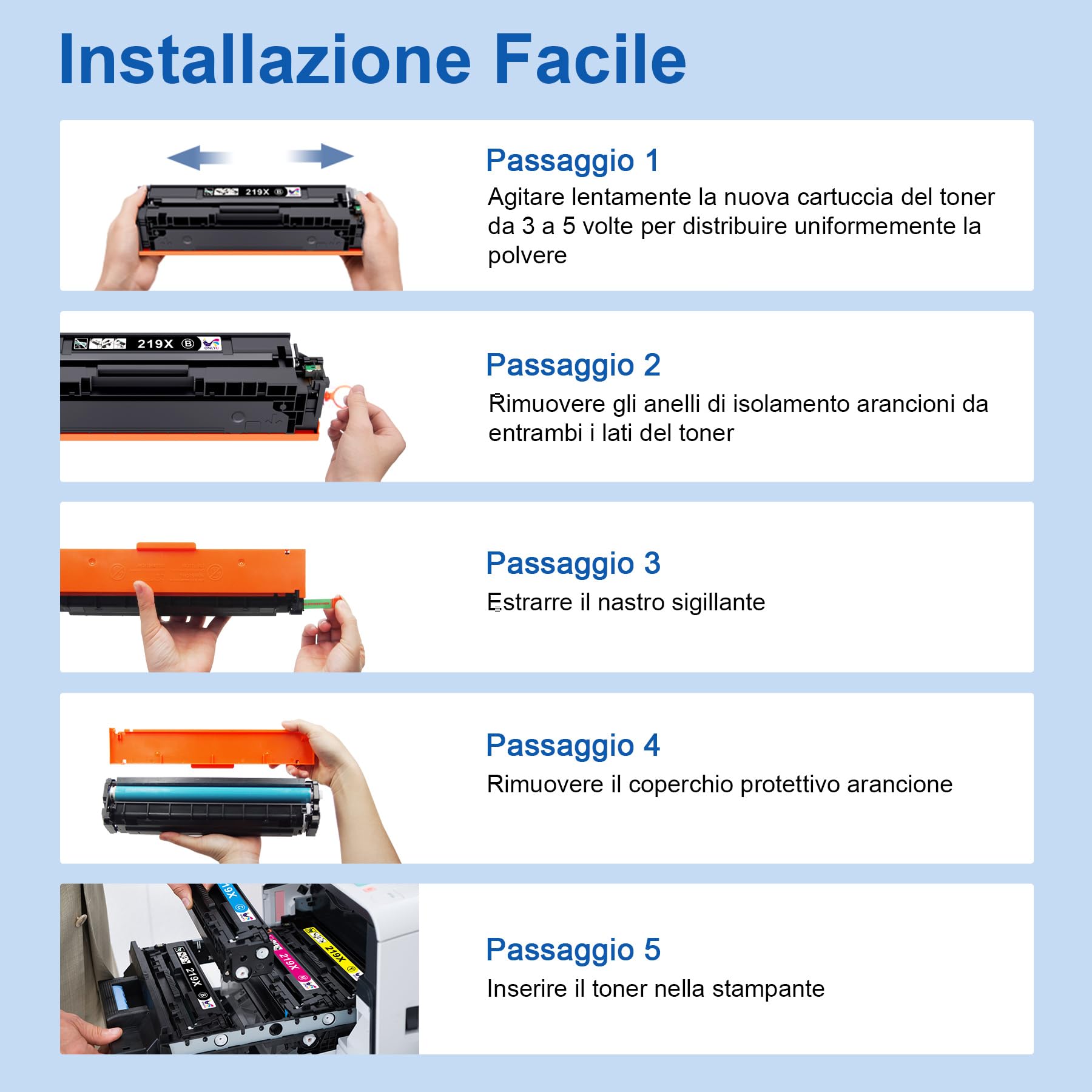 ONLYU 219X con Chip Compatibile per HP 219X 219A Toner per HP Color LaserJet Pro MFP 3302fdw 3302sdw 3302fdwg 3302sdwg 3302fdn 3302fdng 3202dw 3202dn Alta Capacità 4-Pack Nero Ciano Giallo Magenta
