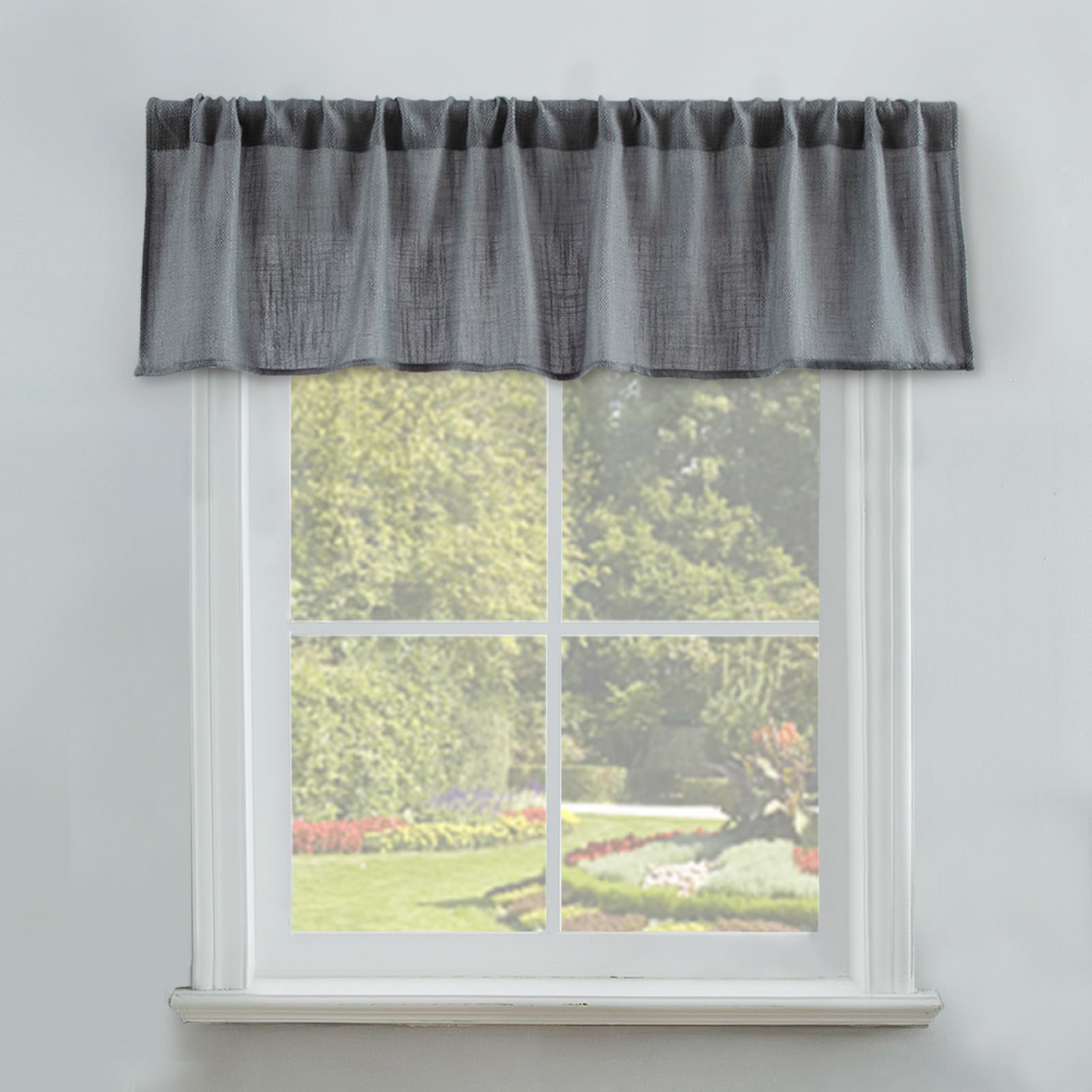 Valea Home Burlap Look Soft Natural Grey Valance Semi Sheer Rod Pocket Window Curtain Valance Rustic Home Décor 56 by 14 Inches