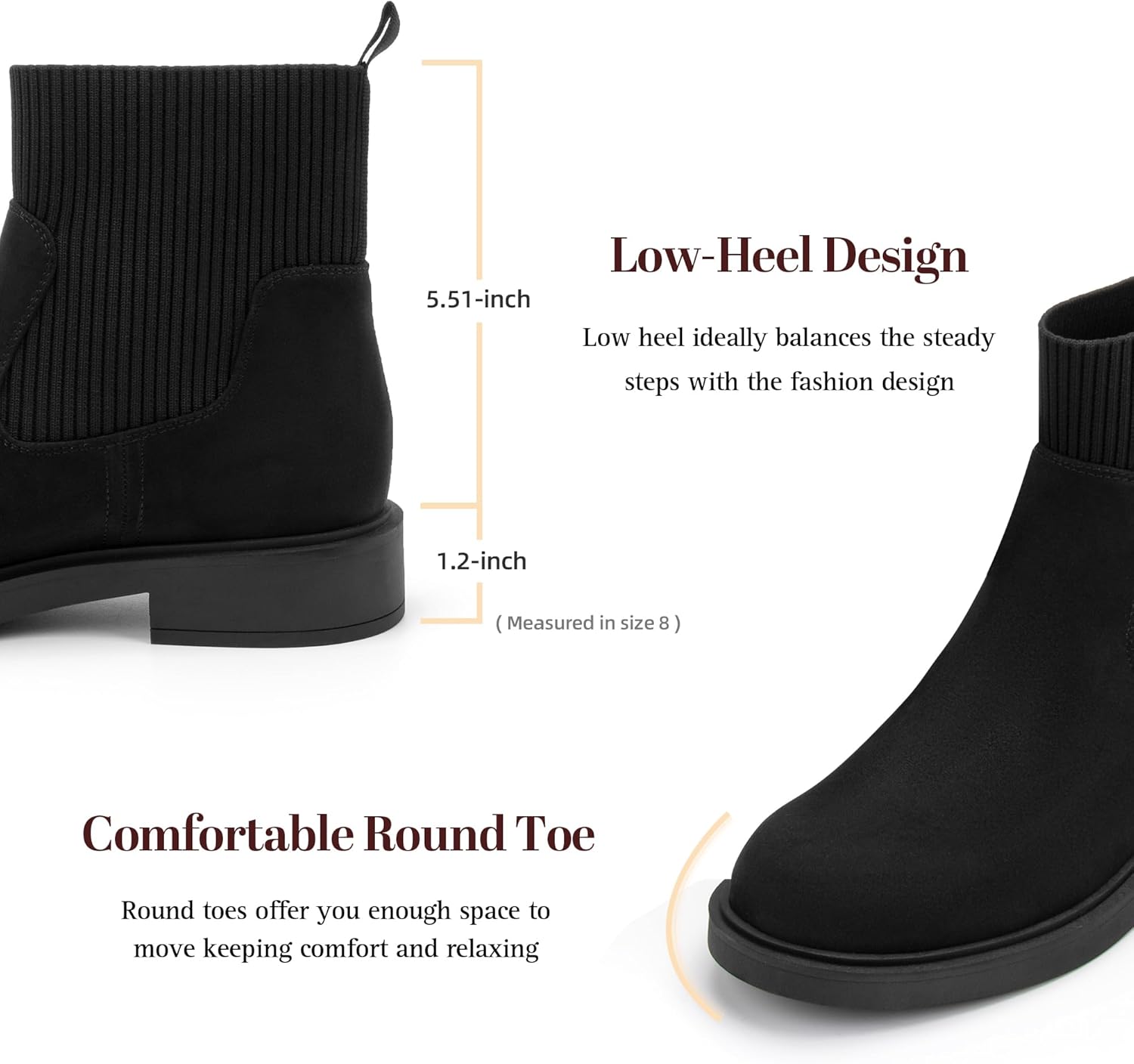 Women's Chelsea Boots Low Heel Slip on Lug Sole Platform Booties Fashion Chunky Elastic Ankle Booties - Image 3