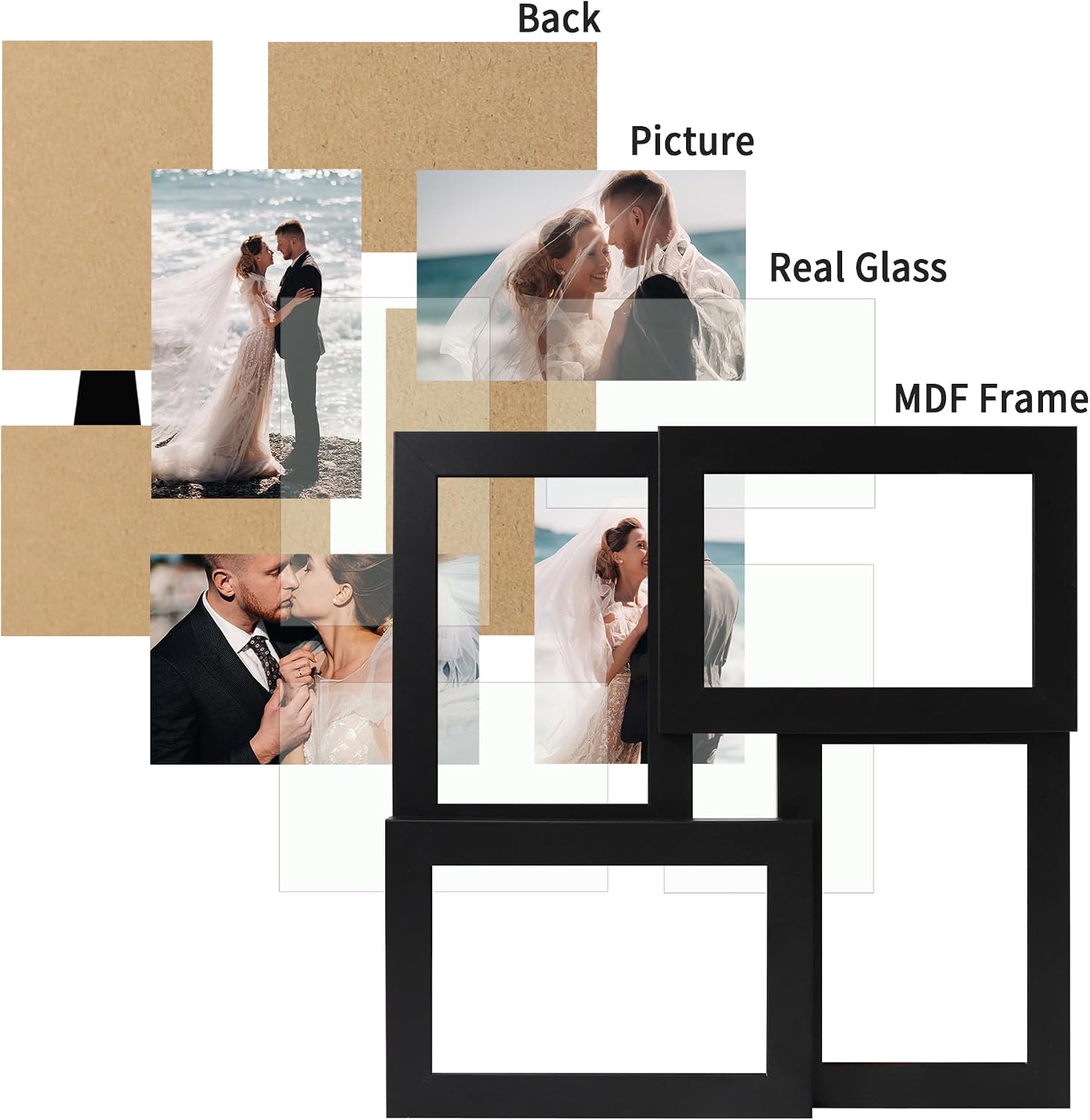 4x6 Collage Picture Frame, Wooden Frame with Real Glass, 4 Opening image 4