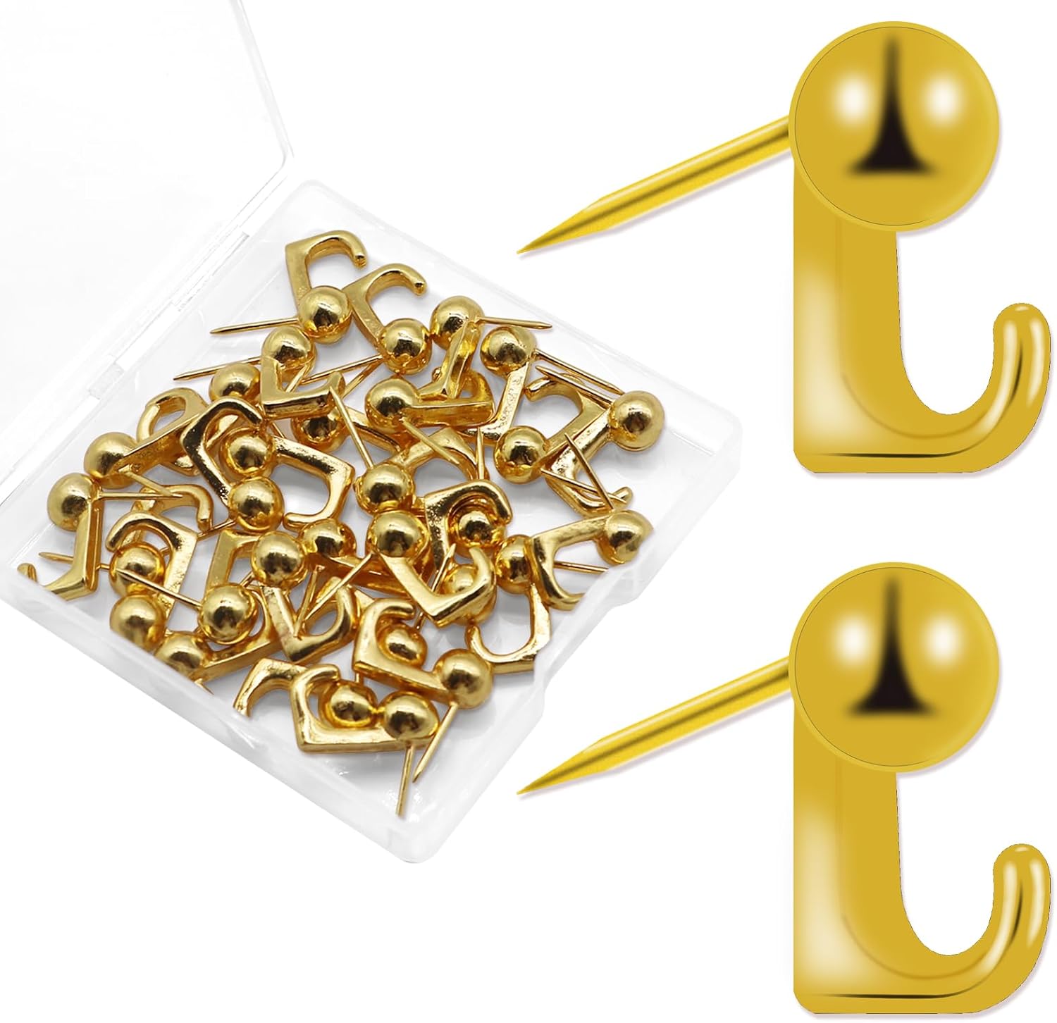 30 PCS Metal Push Pins Wall Tacks, Thumbtacks for Wall Hangings Decor, Heavy Duty Renter Friendly Decorative Picture Hangers, Small Hook Pins for Fabric Drywall Bulletin Cork Board Office Home
