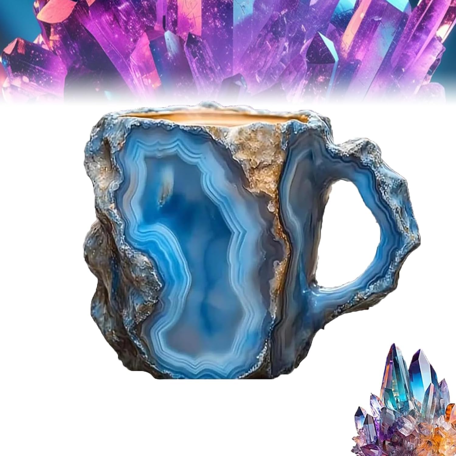 Mineral Crystal Coffee Mugs - 8 Colors, Colorful Onyx With Handle, 400ml Capacity (Blue) - 2024