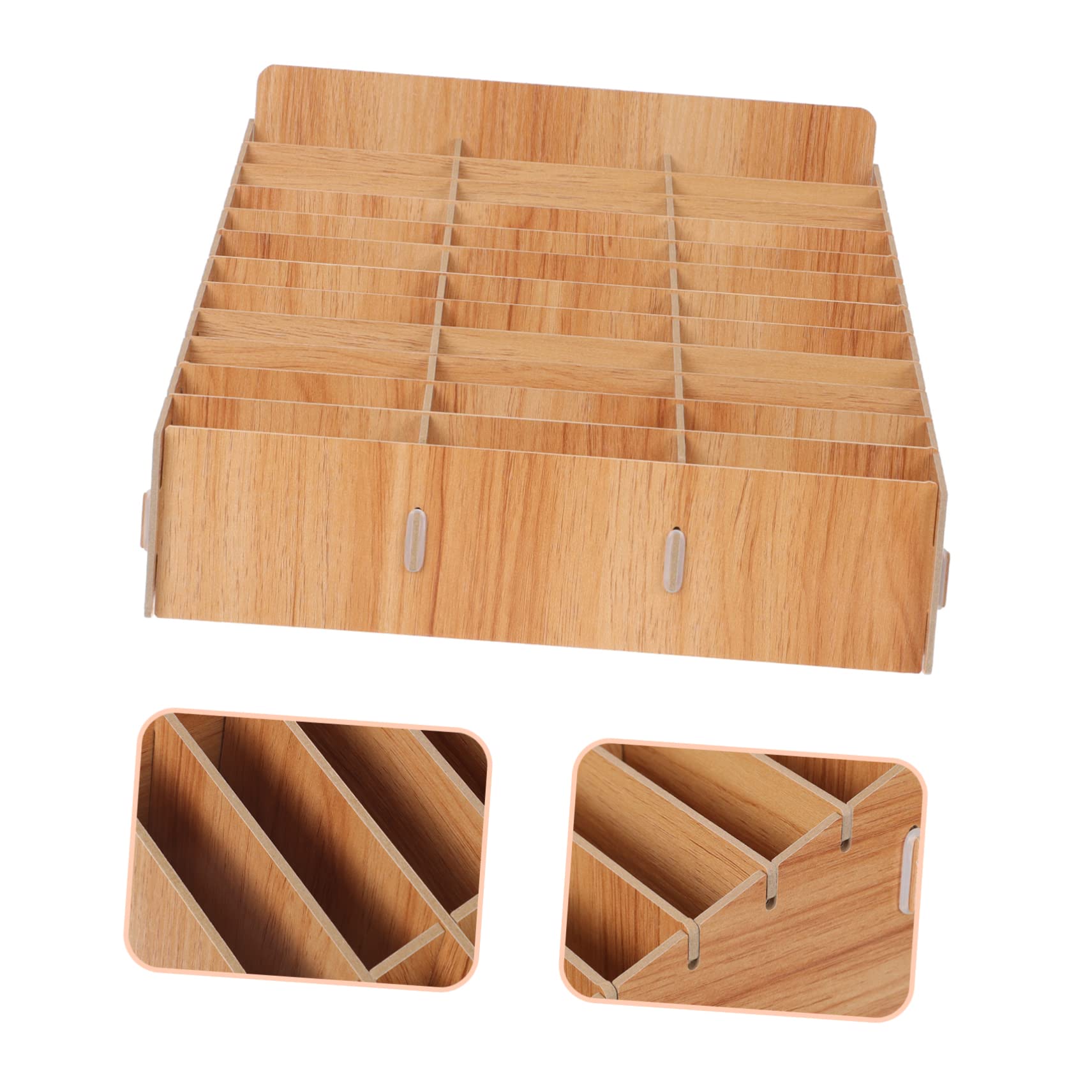 Cabilock Caja de Almacenamiento de Madera Diseño Simple y Funcional para Teléfonos Móviles Compartimentos Múltiples Organizador de Escritorio para Oficina y Escuela