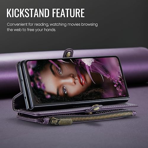 Miniatura 9 de Defencase Funda para Galaxy Z fold 4, Z fold 4 Case Wallet para mujeres y hombres, cartera magnética de piel sintética duradera, correa con cierre